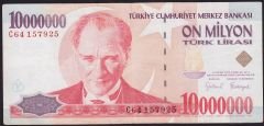 7.Emisyon 10 000 000 Lira C64 157925 Çok Temiz