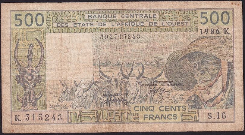 Western African States 500 Frank 1986 K SENEGAL Çok Temiz