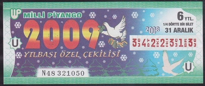 2008 31 ARALIK ÇEYREK BİLET U SERİSİ