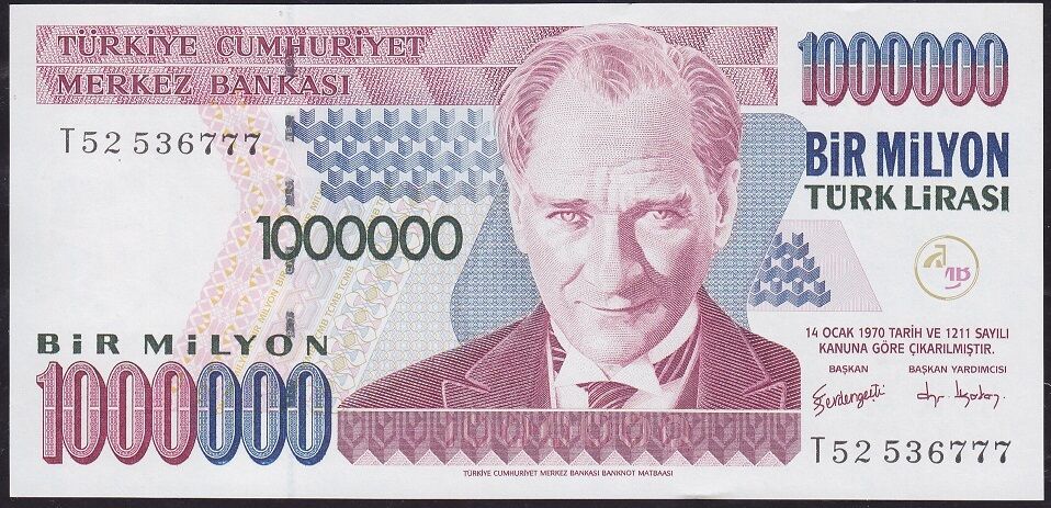 7.Emisyon 3.Tertip 1.000.000 Lira T52 536777 Çil