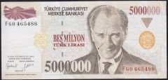 7.Emisyon 5 000 000 Lira F60 465488 Çok Temiz+