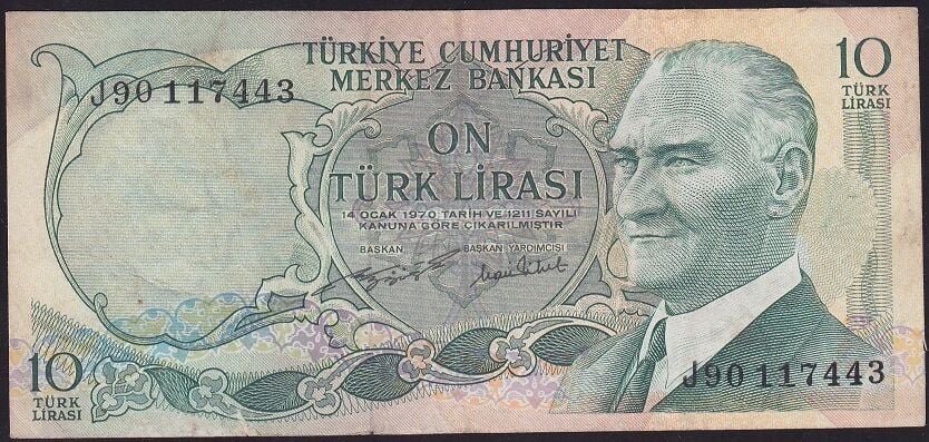 6.Emisyon 2.Tertip 10 Lira J90 117443 Çok Temiz