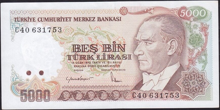 7.Emisyon 2.Tertip 5000 Lira C40 631753 Çilaltı Çil