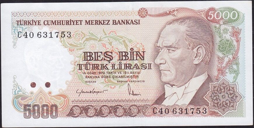 7.Emisyon 2.Tertip 5000 Lira C40 631753 Çilaltı Çil