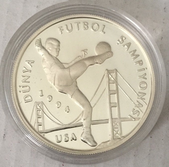 1994 YILI 50000 LİRA HATIRA - DÜNYA FUTBOL USA -GÜMÜŞ ÇİL eski kağıt para değerleri