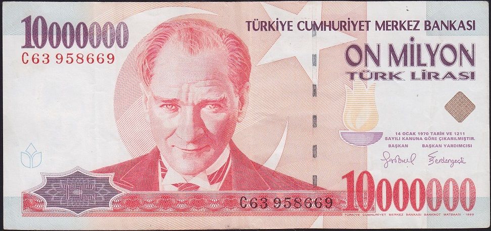 7.Emisyon 10 000 000 Lira C63 958669 Çok Temiz+