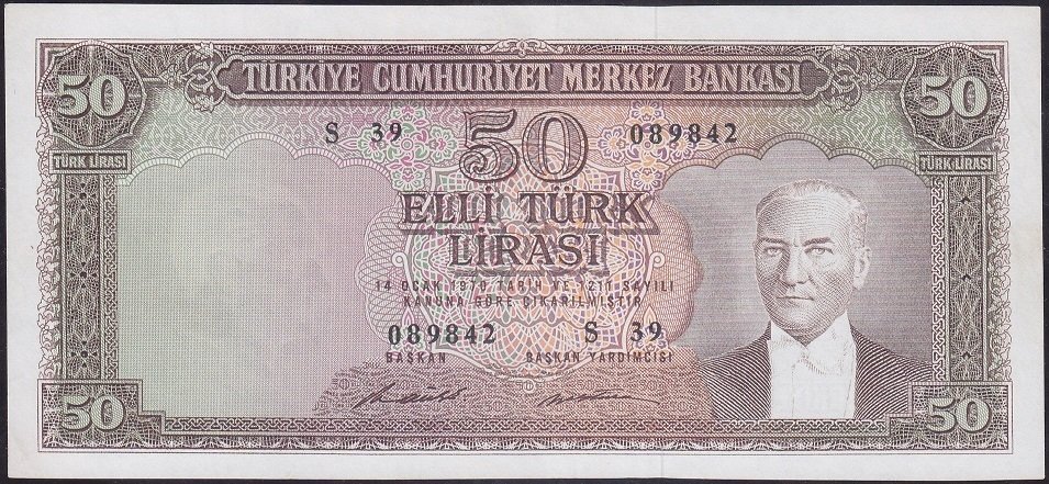5.EMİSYON 7.TERTİP 50 LİRA S39 089842 ÇÇT ÇİLALTI (HAFİF DÜZELTME VAR)