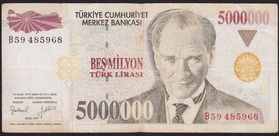 7.Emisyon 5 000 000 Lira B59 485968 Çok Temiz