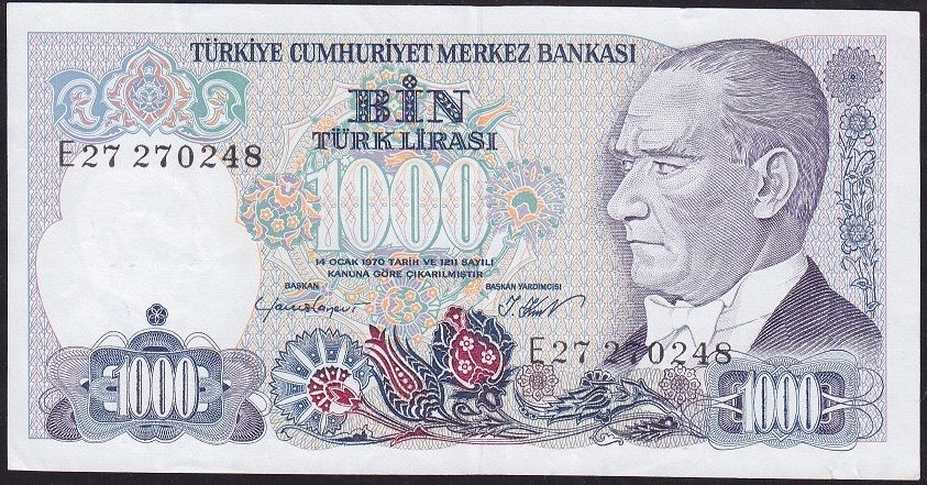 7.Emisyon 1.Tertip 1000 Lira E27 270248 Çok Temiz+
