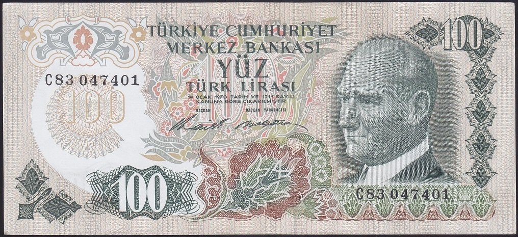 6.EMİSYON 1.TERTİP 100 LİRA C83 047401 ÇİLALTI ( ORTADA TEDAVÜL KATI YOKTUR )