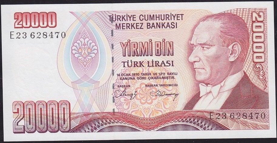 7.Emisyon 1.Tertip 20000 Lira E23 628470 Çilaltı Çil