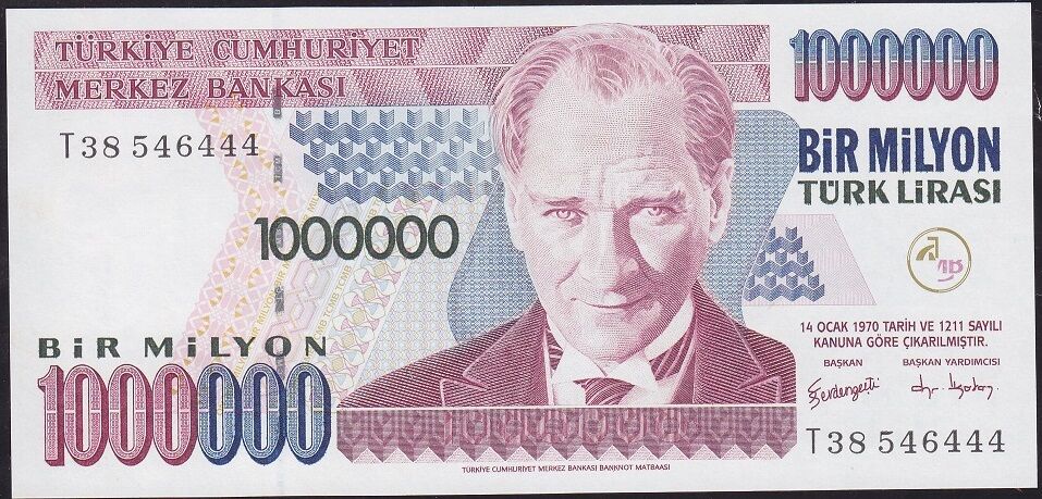 7.Emisyon 3.Tertip 1000000 Lira T38 546444 Çil