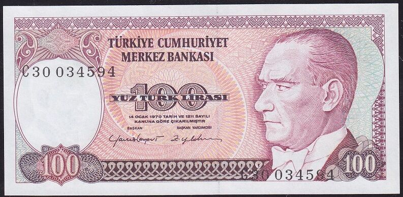 7.Emisyon 2.Tertip 100 Lira C30 034594 Çil