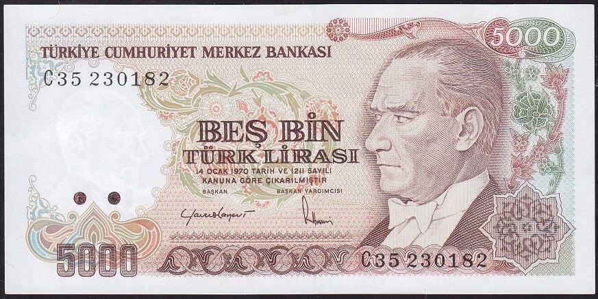 7.Emisyon 2.Tertip 5000 Lira C35 230182 Çilaltı Çil
