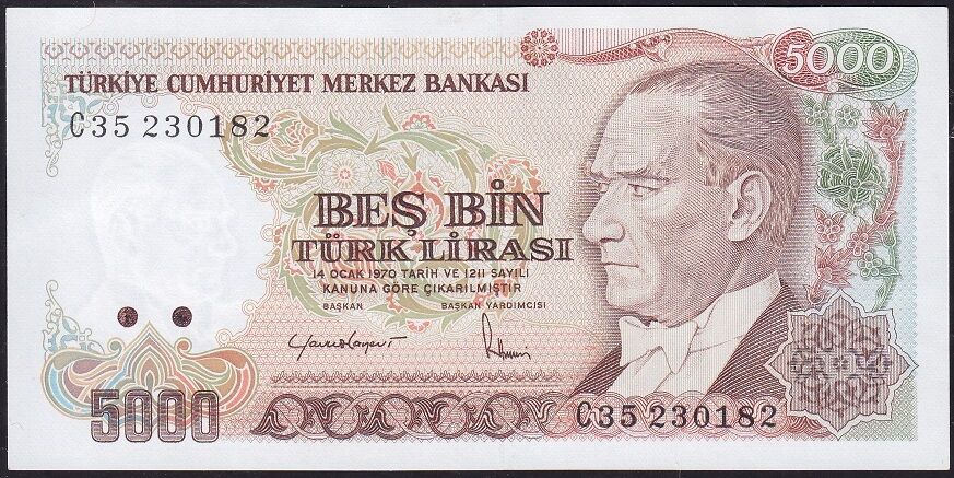 7.Emisyon 2.Tertip 5000 Lira C35 230182 Çilaltı Çil