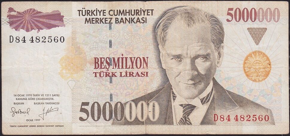 7.Emisyon 5 000 000 Lira D84 482560 Çok Temiz