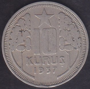 1937 YILI 10 KURUŞ ÇOK TEMİZ eski para mezat