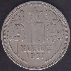 1937 YILI 10 KURUŞ ÇOK TEMİZ eski para mezat