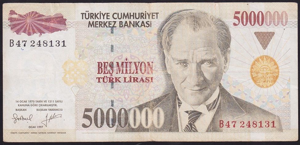 7.Emisyon 5 000 000 Lira B47 248131 Çok Temiz+