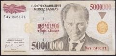 7.Emisyon 5 000 000 Lira B47 248131 Çok Temiz+