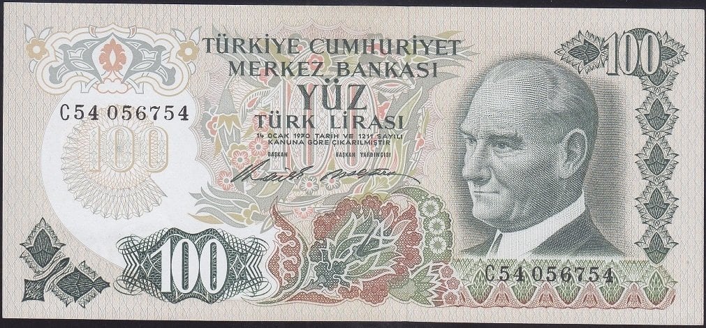 6.EMİSYON 1.TERTİP 100 LİRA C54 056754 ÇİLALTI