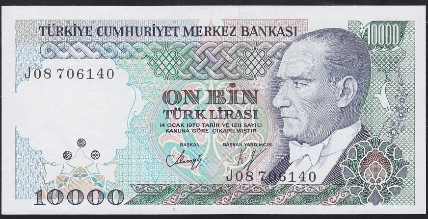 7.Emisyon 4.Tertip 10000 Lira J08 706140 Çilaltı Çil