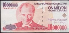 7.Emisyon 10 000 000 Lira C60 565222 Çok Temiz+
