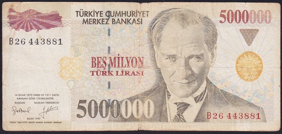 7.Emisyon 5 000 000 Lira B26 443881 Çok Temiz