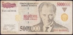 7.Emisyon 5 000 000 Lira B26 443881 Çok Temiz