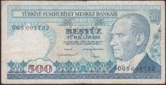 7.Emisyon 2.Tertip 500 Lira D65 001732 Çok Temiz