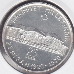 1970 YILI 25 LİRA HAKİMİYET MİLLETİNDİR TÜRKİYE CUMHURİYETİ - GÜMÜŞ ÖZEL BASKI ÇİL