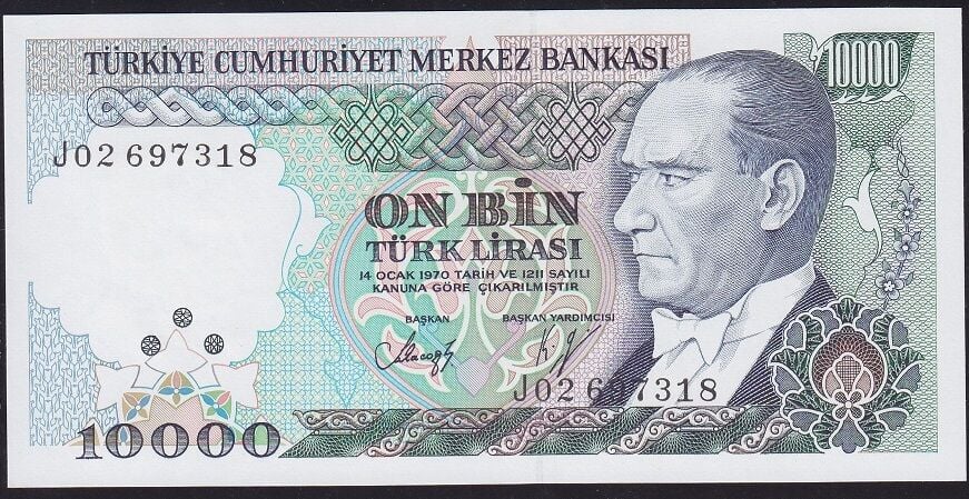 7.Emisyon 4.Tertip 10000 Lira J02 697318 Çilaltı Çil