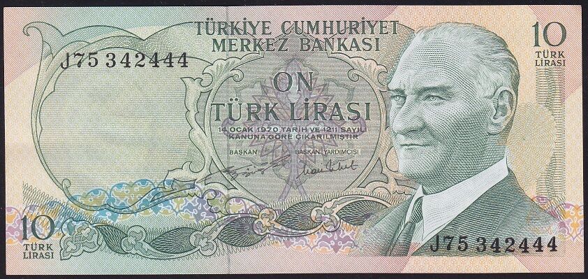6.Emisyon 2.Tertip 10 Lira J75 342444 Çilaltı Çil