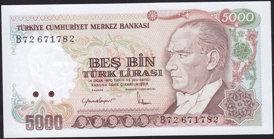 7.Emisyon 2.Tertip 5000 Lira B72 671782 Çil