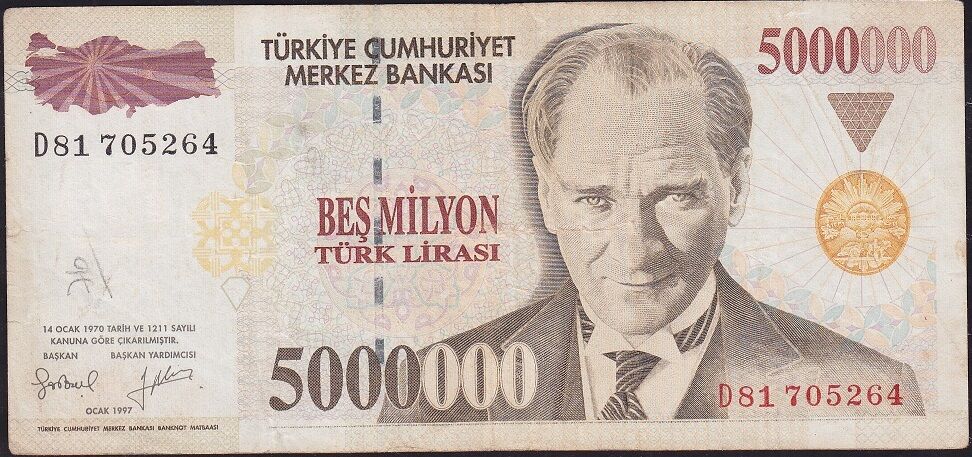 7.Emisyon 5 000 000 Lira D81 705264 Çok Temiz