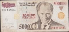 7.Emisyon 5 000 000 Lira D81 705264 Çok Temiz