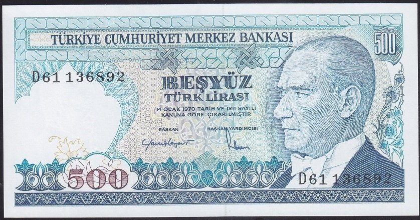 7.Emisyon 2.Tertip 500 Lira D61 136892 Çil