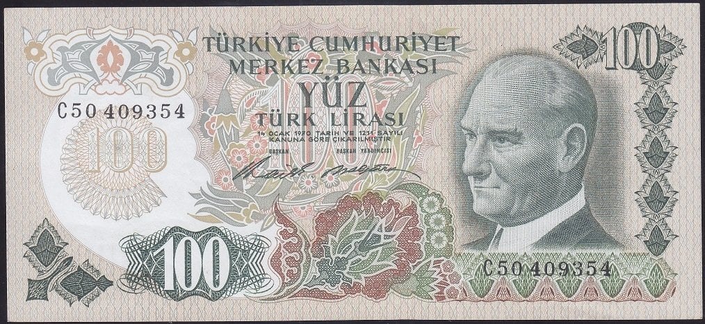 6.EMİSYON 1.TERTİP 100 LİRA C50 409354 ÇÇT +