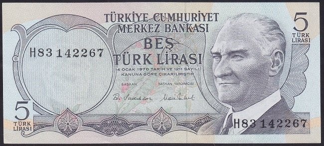 6.EMİSYON 2.TERTİP 5 LİRA H83 142267 ÇİLALTI ÇİL