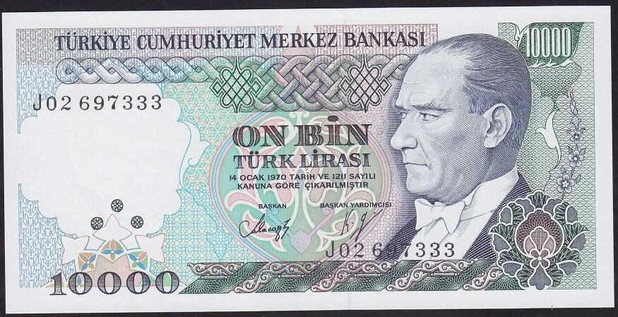 7.Emisyon 4.Tertip 10000 Lira J02 697333 Çilaltı Çil