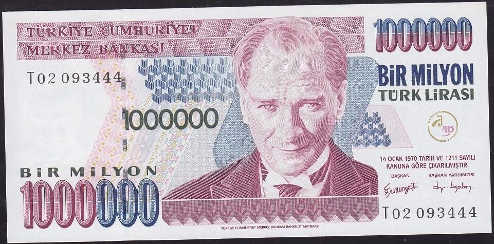 7.Emisyon 3.Tertip 1.000.000 Lira T02 093444 Çil
