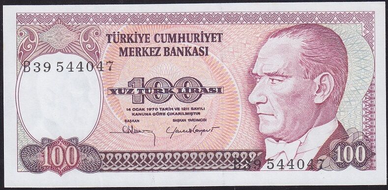 7.Emisyon 1.Tertip 100 Lira B39 544047 Çilaltı