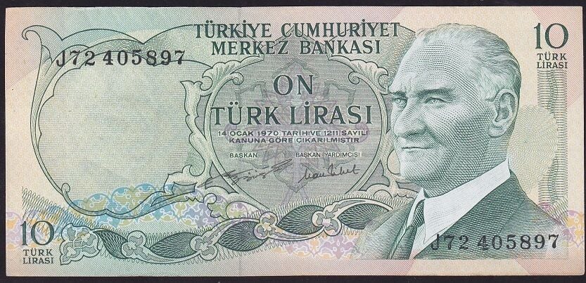 6.Emisyon 2.Tertip 10 Lira J72 405897 Çok Çok Temiz
