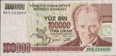 7.Emisyon 3.Tertip 100000 Lira H65 224906 Çok Temiz