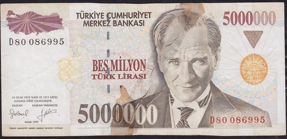 7.Emisyon 5 000 000 Lira D80 086995 Haliyle