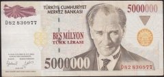 7.Emisyon 5 000 000 Lira D82 830977 Çok Temiz+