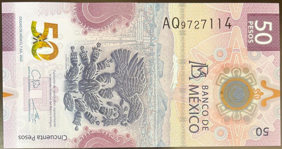 Meksika 50 Pesos 2022 Çil Polymer