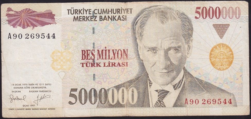 7.Emisyon 5 000 000 Lira A90 269544 Çok Temiz