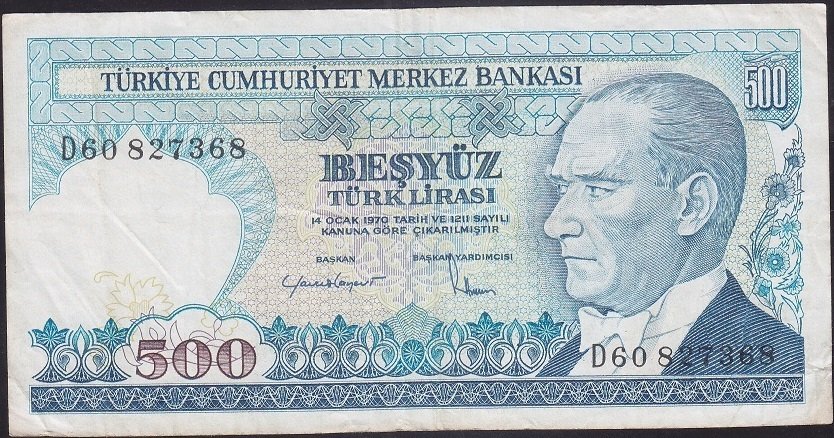 7.Emisyon 2.Tertip 500 Lira D60 827368 Çok Temiz