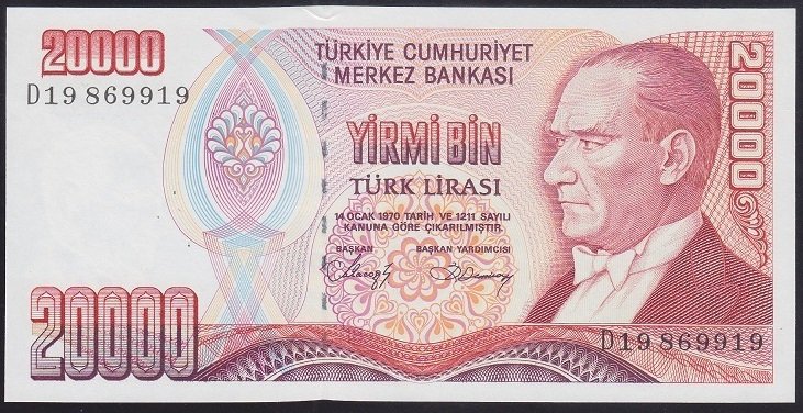 7.EMİSYON 1.TERTİP 20000 LİRA D19 869919 ÇİL